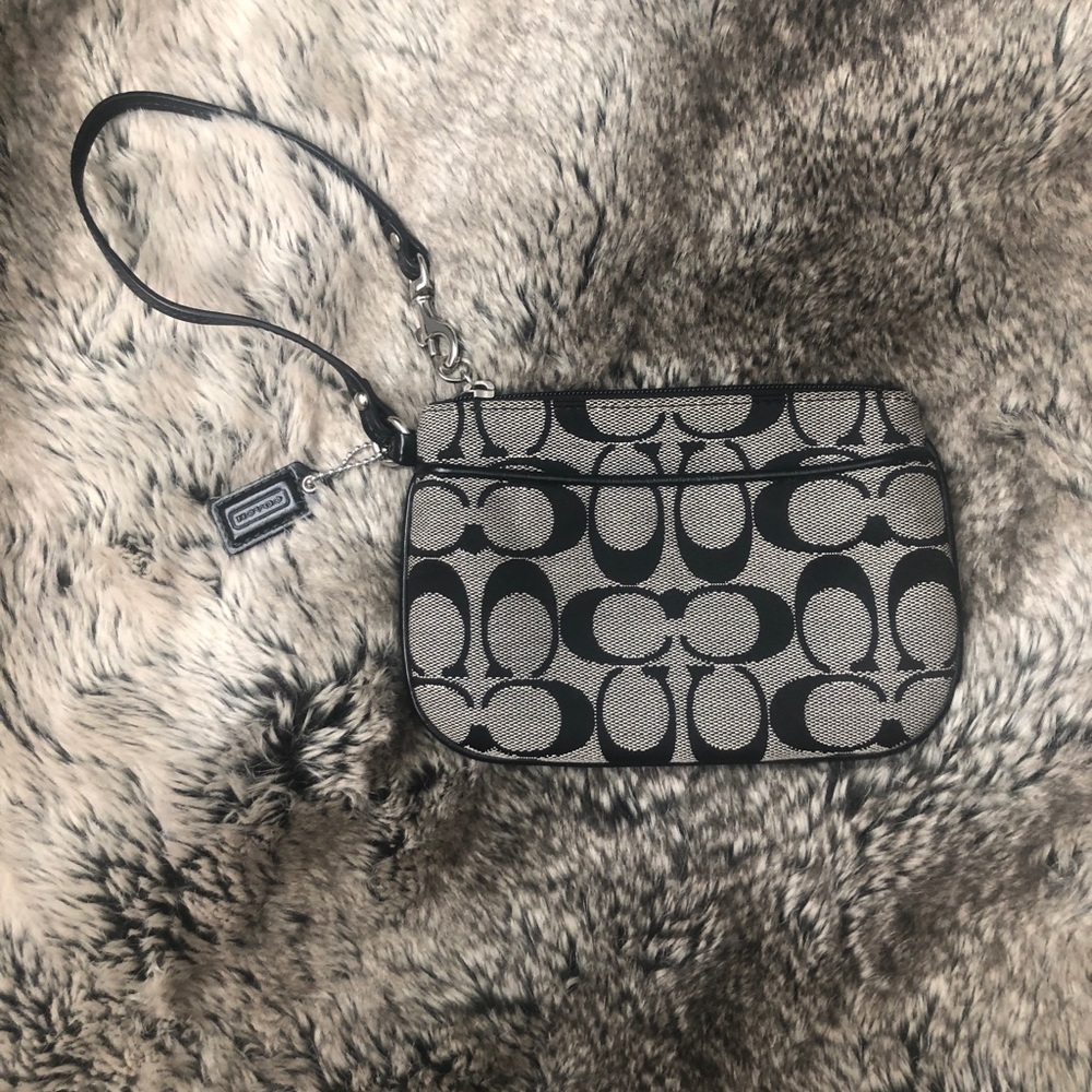 Coach Black Stitched Logo Wristlet